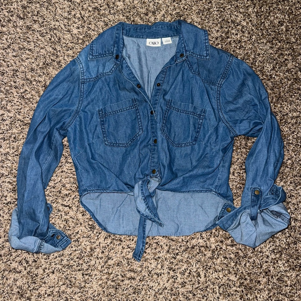 Cato Indigo Denim Tie-Front Shirt